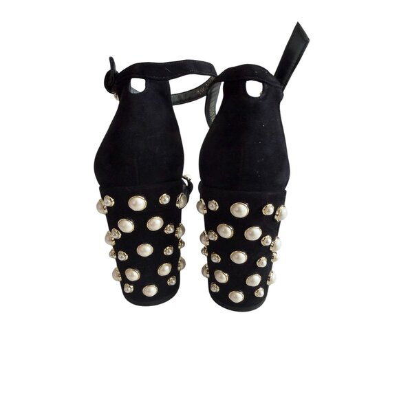 STUART WEITZMAN Black Suede Pearl Heels Sandals Size 9 - Picture 6 of 9